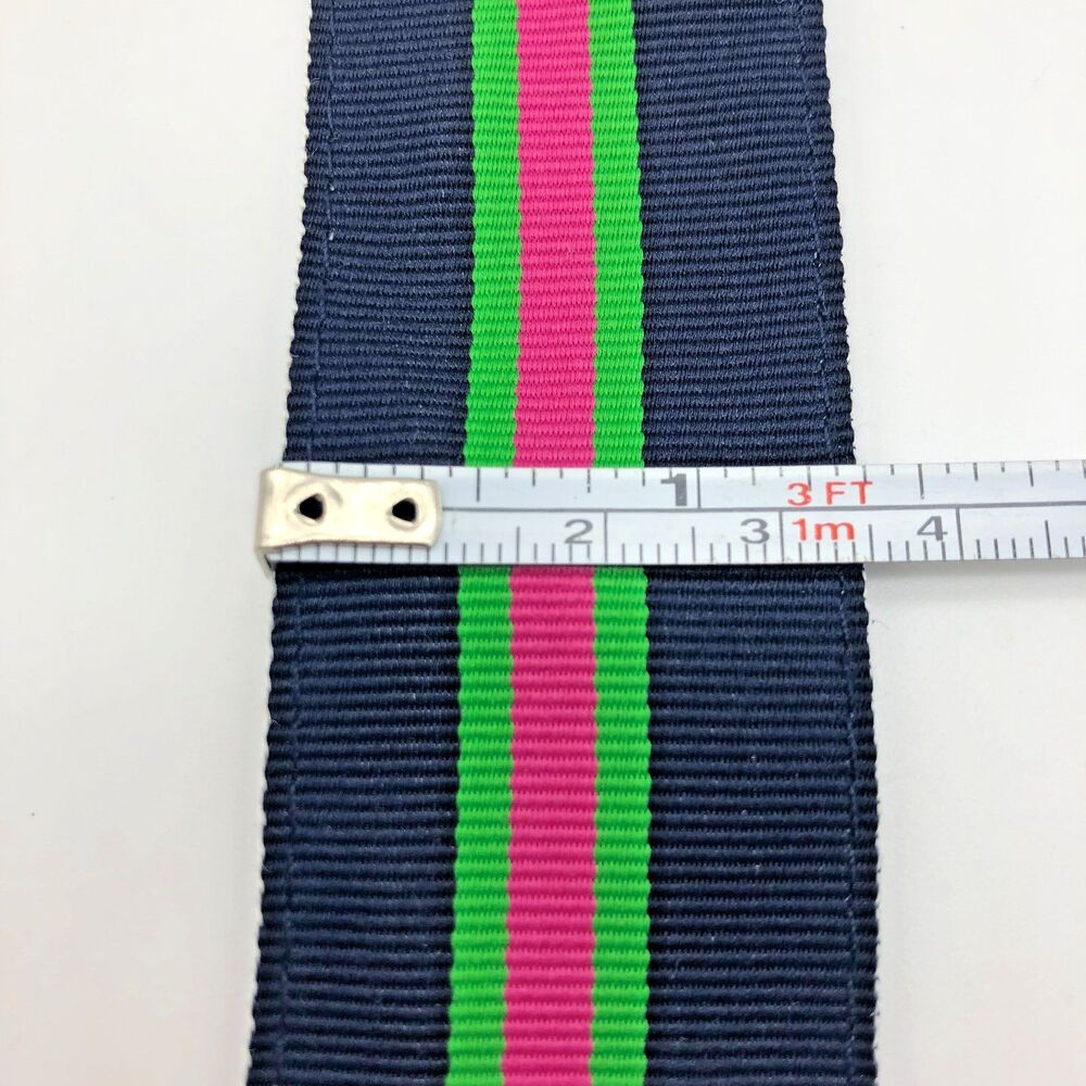 Lauren Ralph Lauren Fabric Ribbon Belt Green Blue  Pink Striped Gold Buckle 40" - Picture 3 of 3